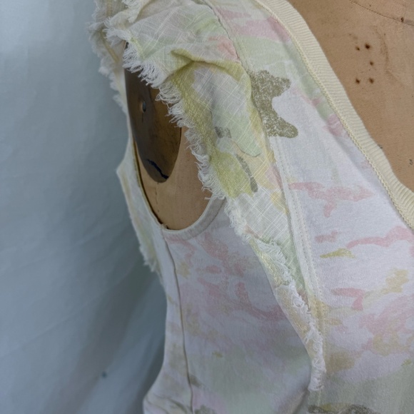 Pilco Anthropologie Light Yellow Floral Tank Puff Sleeve Detail Size XS - Picture 4 of 12